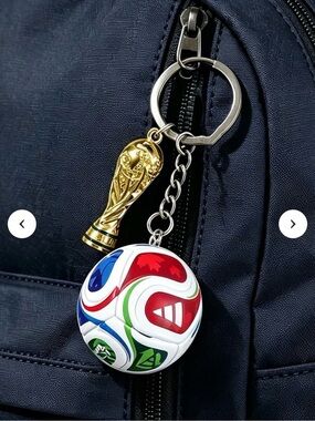 Gold Trophy & Soccer Ball Keychain - White, Red, Blue, Green FIFA